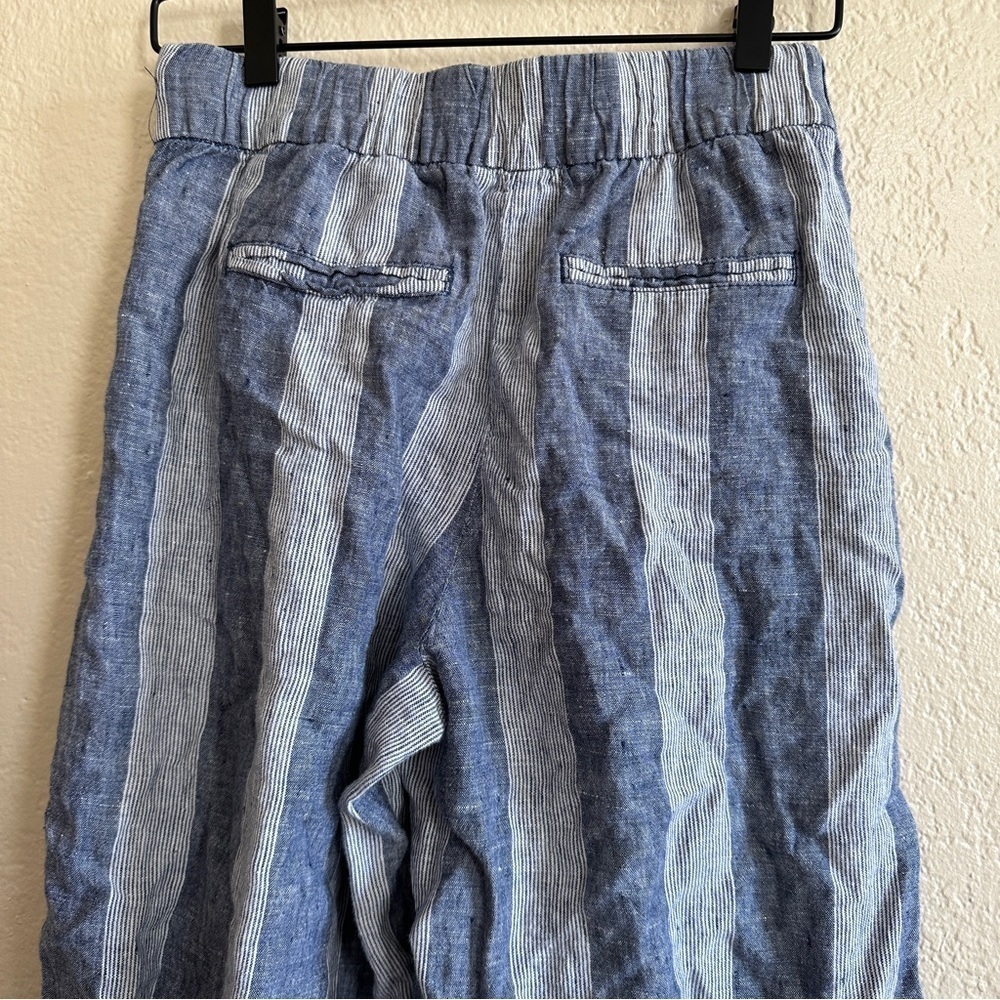 GAP Hi Rise Stripe Cropped Wide Leg Linen Pants Lagenlook Vacation Clean Blue - Picture 7 of 11